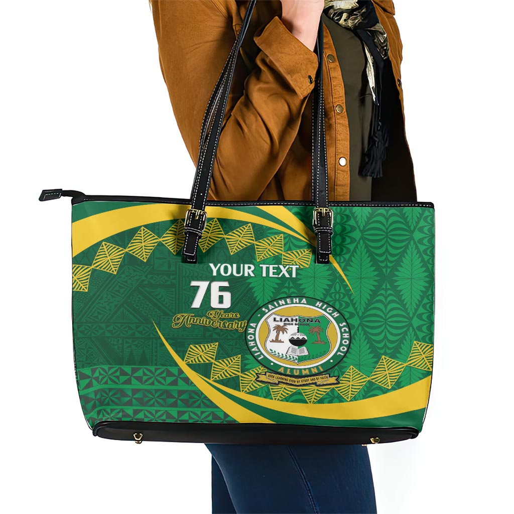Personalised Tonga Liahona-Saineha High School Leather Tote Bag Happy 76 Years Anniversary LT14 - Polynesian Pride