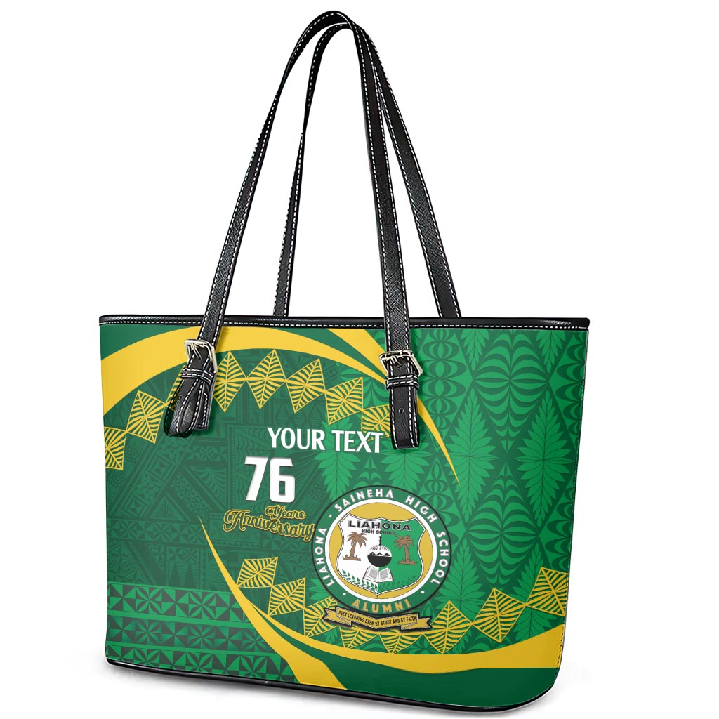 Personalised Tonga Liahona-Saineha High School Leather Tote Bag Happy 76 Years Anniversary LT14 - Polynesian Pride