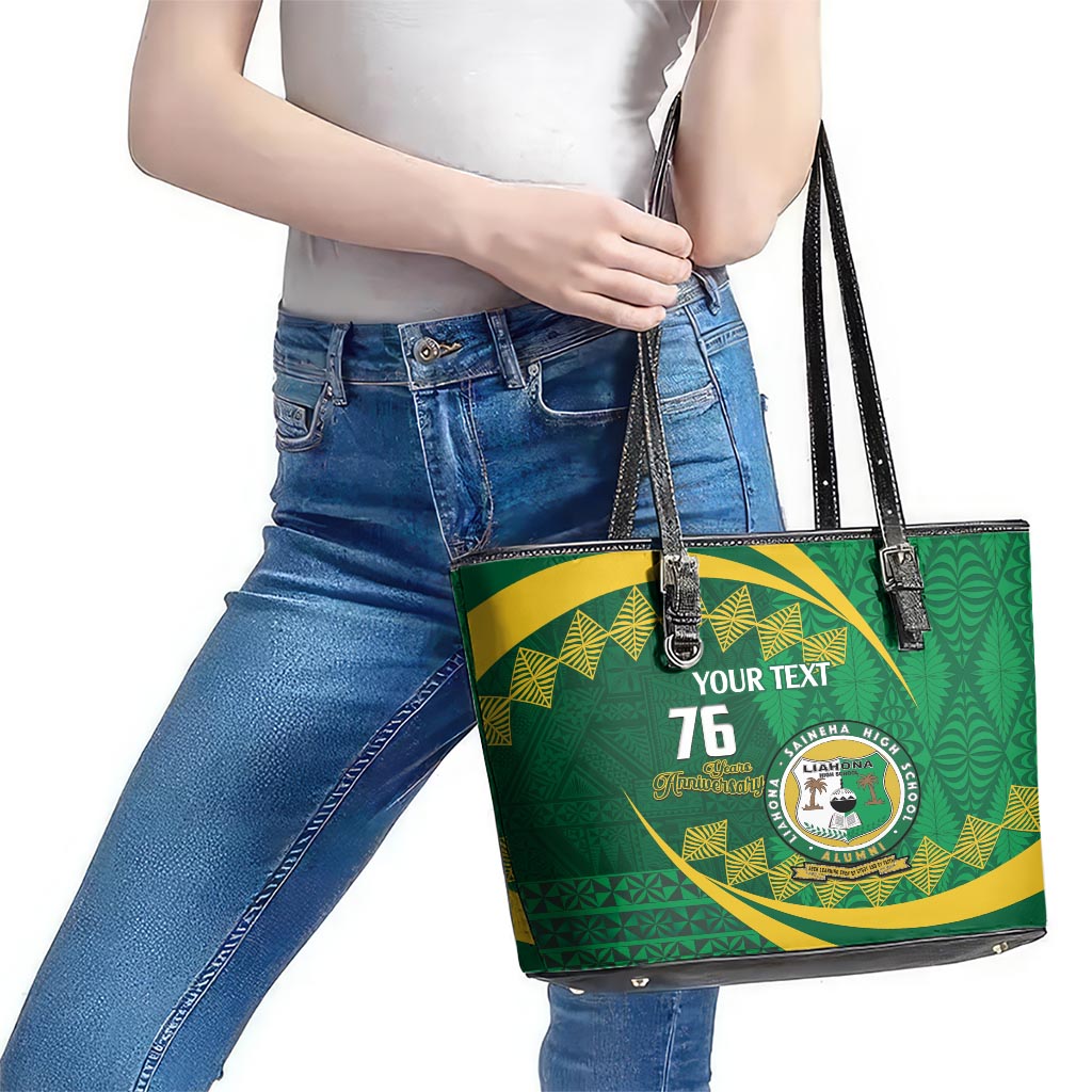 Personalised Tonga Liahona-Saineha High School Leather Tote Bag Happy 76 Years Anniversary LT14 - Polynesian Pride