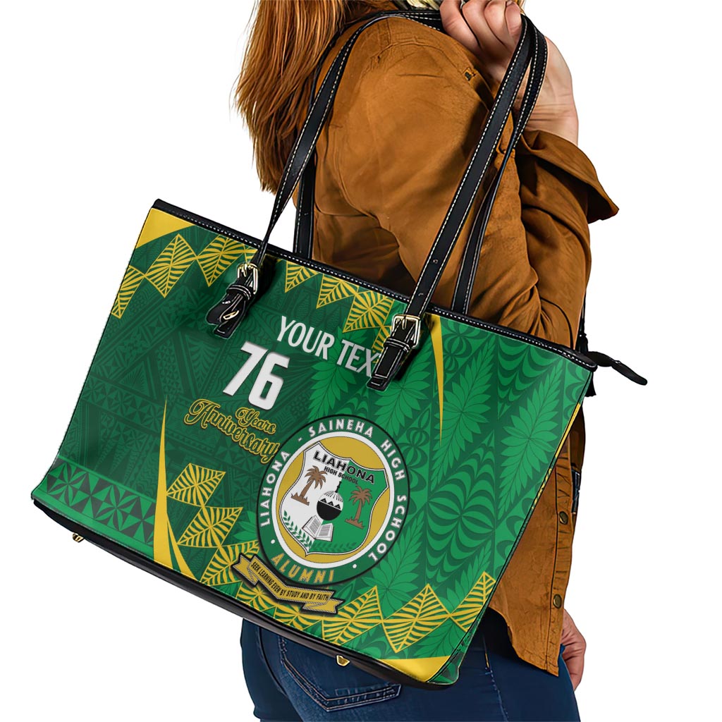 Personalised Tonga Liahona-Saineha High School Leather Tote Bag Happy 76 Years Anniversary LT14 - Polynesian Pride