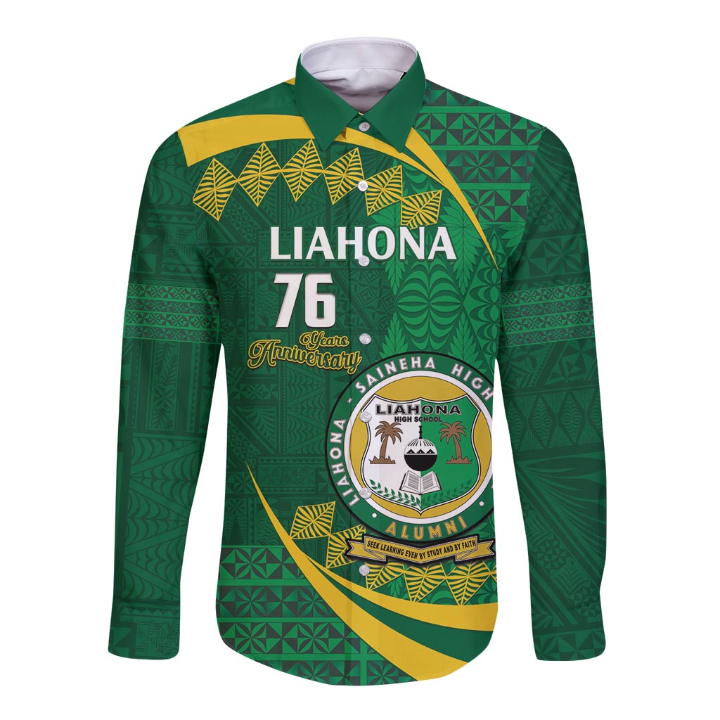 Personalised Tonga Liahona-Saineha High School Long Sleeve Button Shirt Happy 76 Years Anniversary