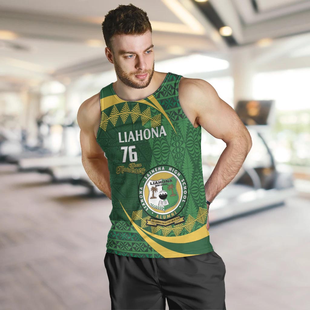 Personalised Tonga Liahona-Saineha High School Men Tank Top Happy 76 Years Anniversary LT14 Green - Polynesian Pride
