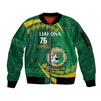 Personalised Tonga Liahona-Saineha High School Sleeve Zip Bomber Jacket Happy 76 Years Anniversary LT14 Unisex Green - Polynesian Pride
