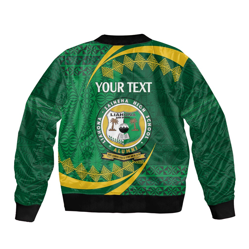 Personalised Tonga Liahona-Saineha High School Sleeve Zip Bomber Jacket Happy 76 Years Anniversary LT14 - Polynesian Pride