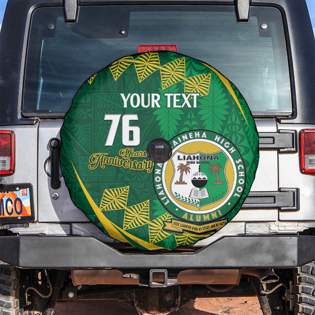 Personalised Tonga Liahona-Saineha High School Spare Tire Cover Happy 76 Years Anniversary LT14 Green - Polynesian Pride