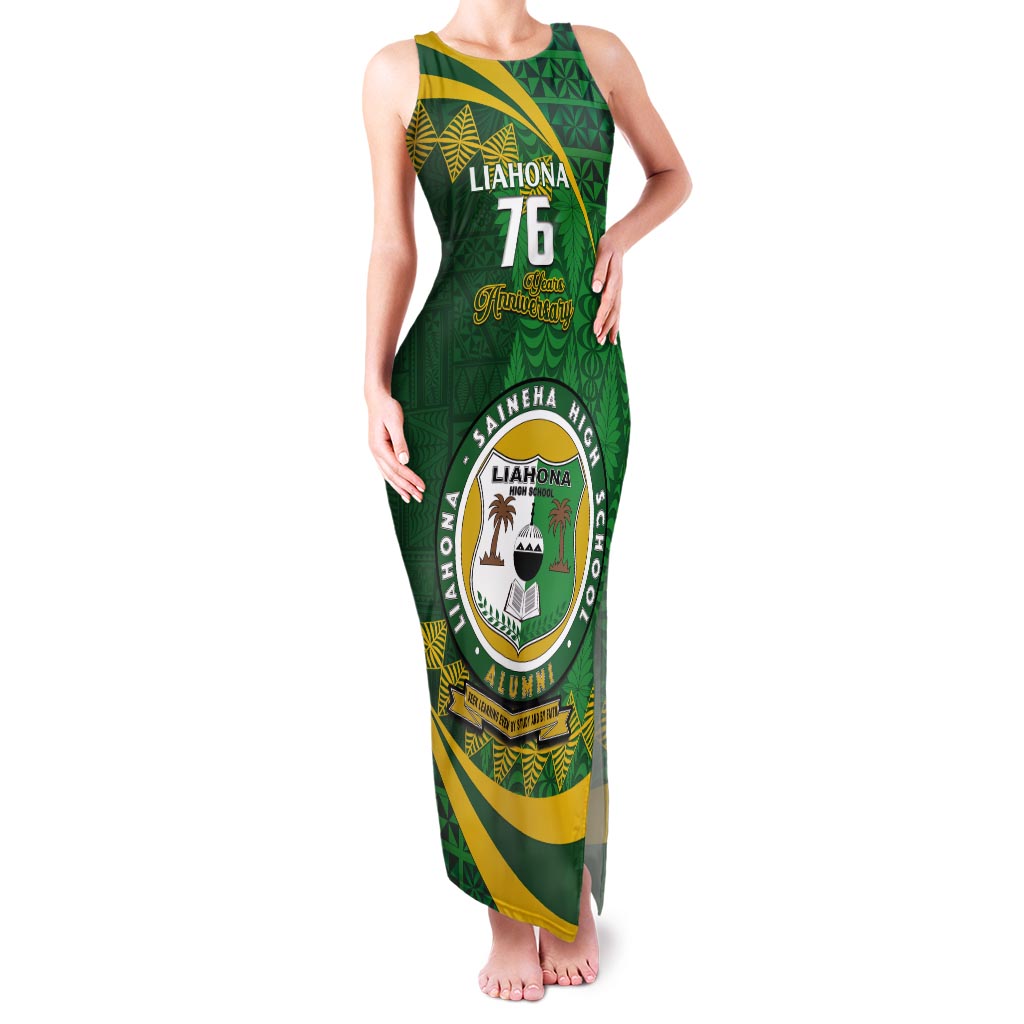 Personalised Tonga Liahona-Saineha High School Tank Maxi Dress Happy 76 Years Anniversary LT14 Women Green - Polynesian Pride