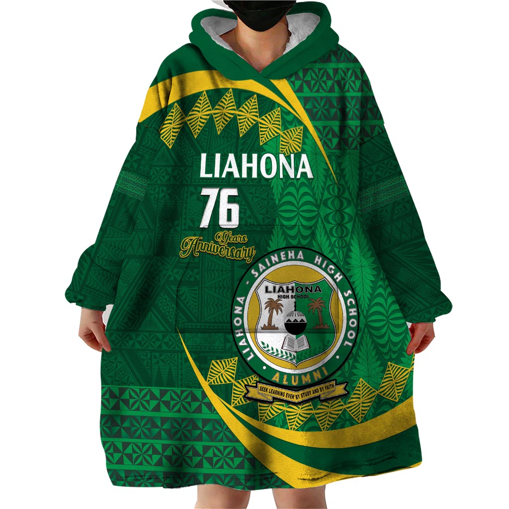 Personalised Tonga Liahona-Saineha High School Wearable Blanket Hoodie Happy 76 Years Anniversary