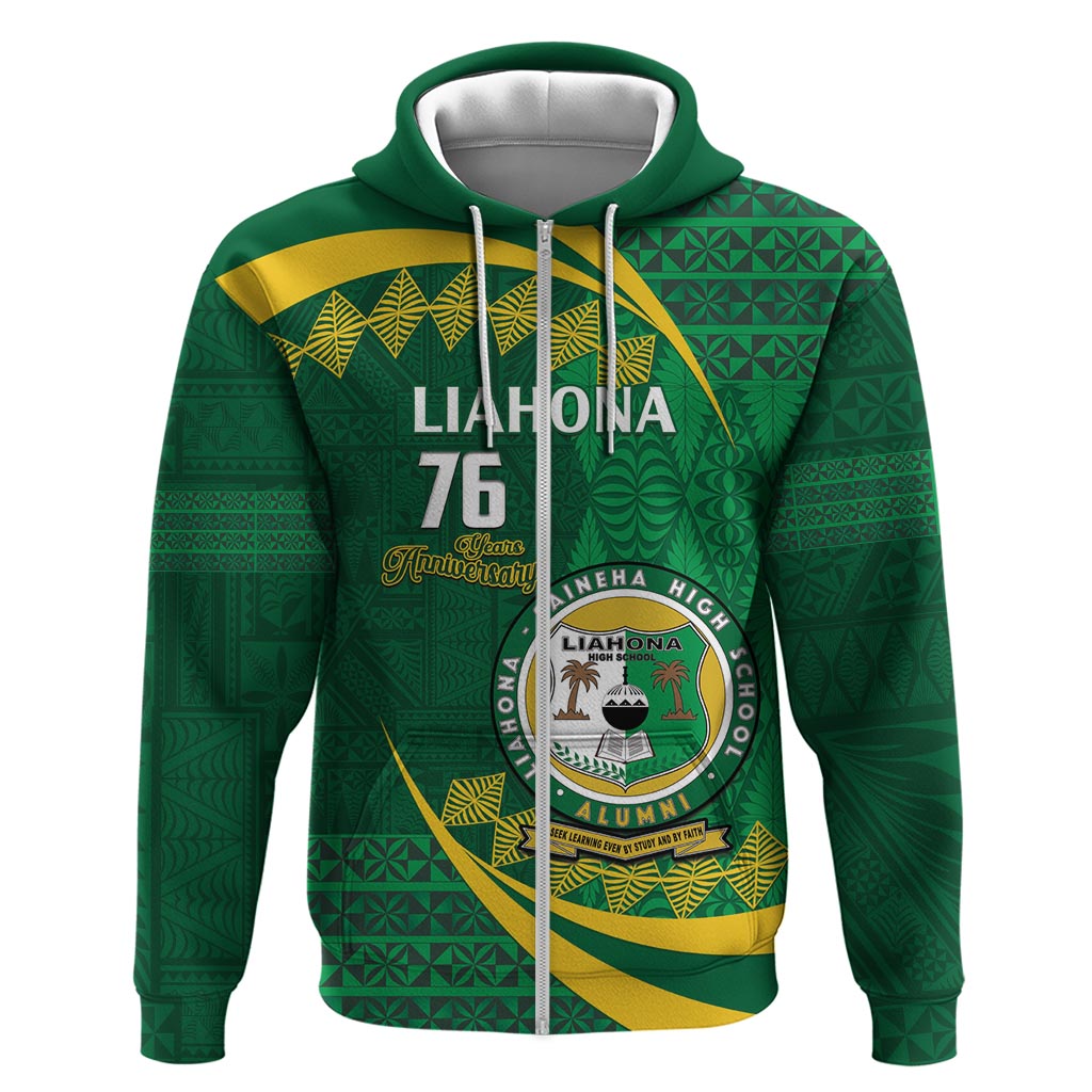 Personalised Tonga Liahona-Saineha High School Zip Hoodie Happy 76 Years Anniversary