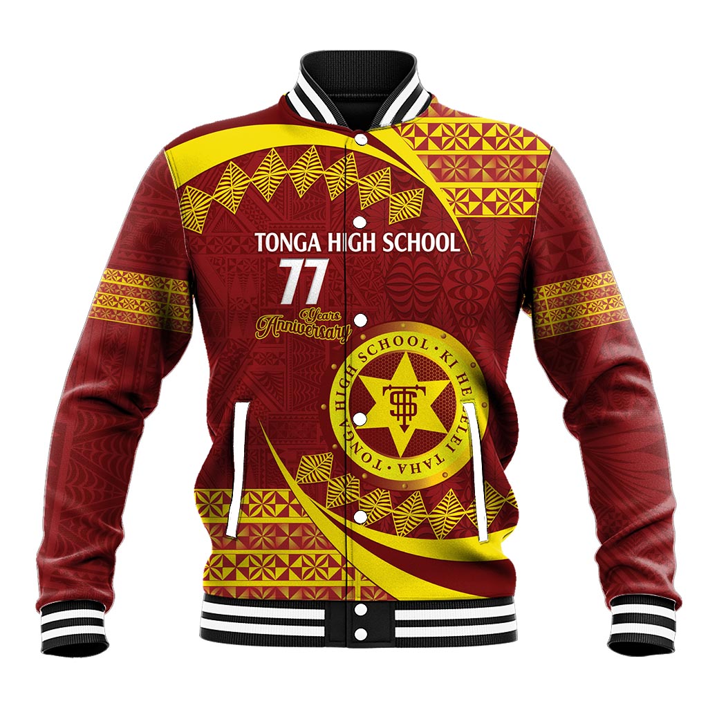 Personalised Tonga High School Baseball Jacket Happy 77 Years Anniversary LT14 Unisex Maroon - Polynesian Pride