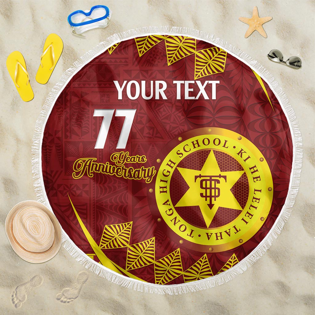 Personalised Tonga High School Beach Blanket Happy 77 Years Anniversary LT14 One Size 150cm Maroon - Polynesian Pride