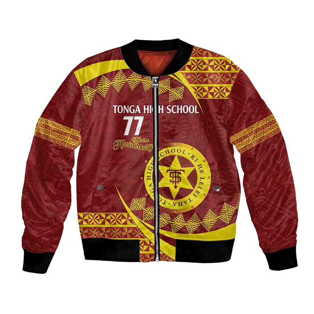 Personalised Tonga High School Bomber Jacket Happy 77 Years Anniversary LT14 Unisex Maroon - Polynesian Pride