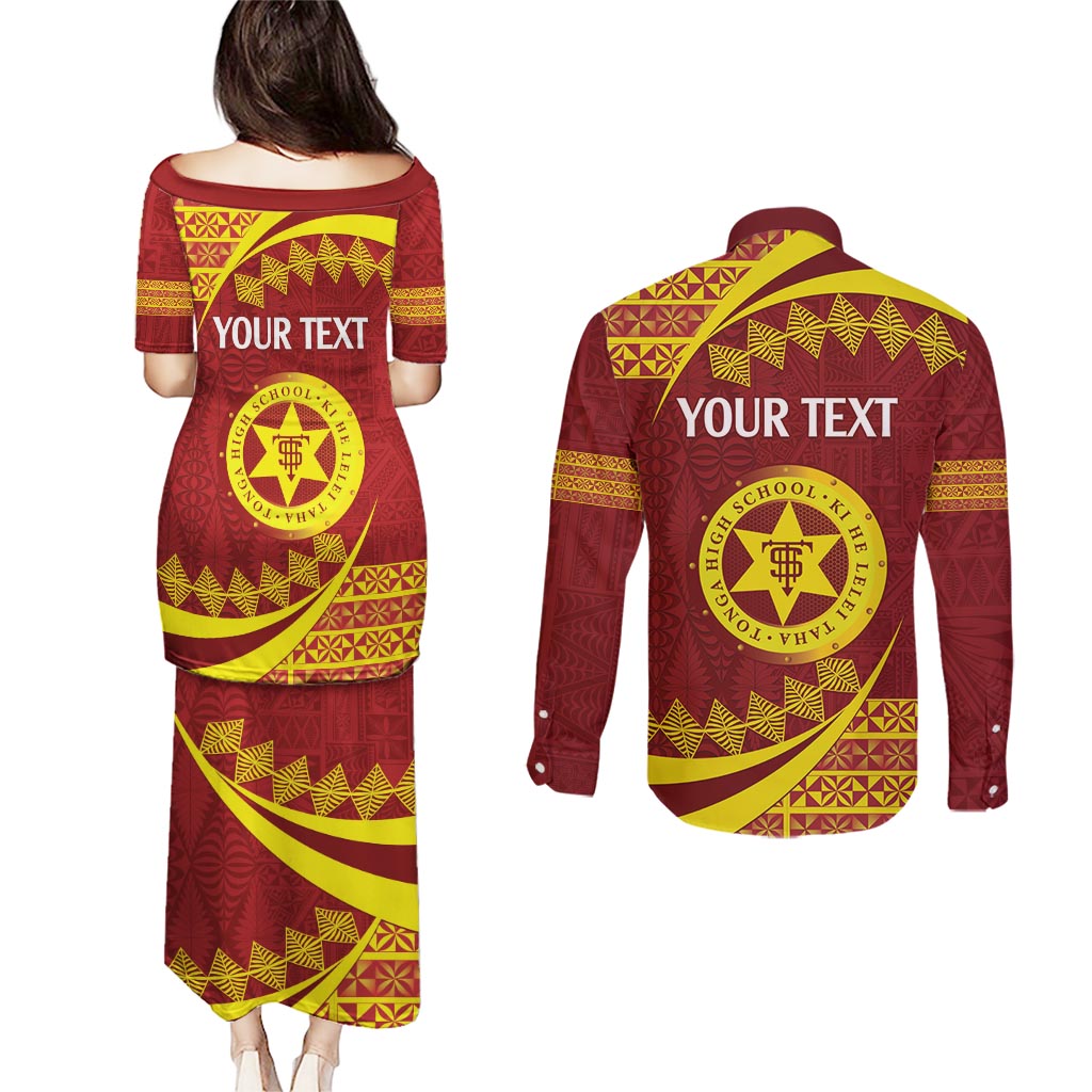 Personalised Tonga High School Couples Matching Puletasi and Long Sleeve Button Shirt Happy 77 Years Anniversary LT14 - Polynesian Pride