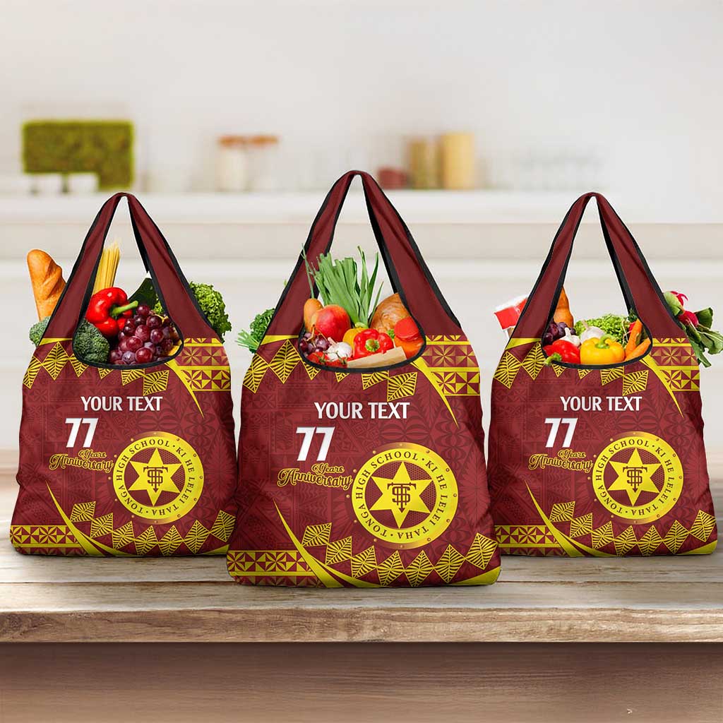 Personalised Tonga High School Grocery Bag Happy 77 Years Anniversary LT14 3-pack One Size Maroon - Polynesian Pride