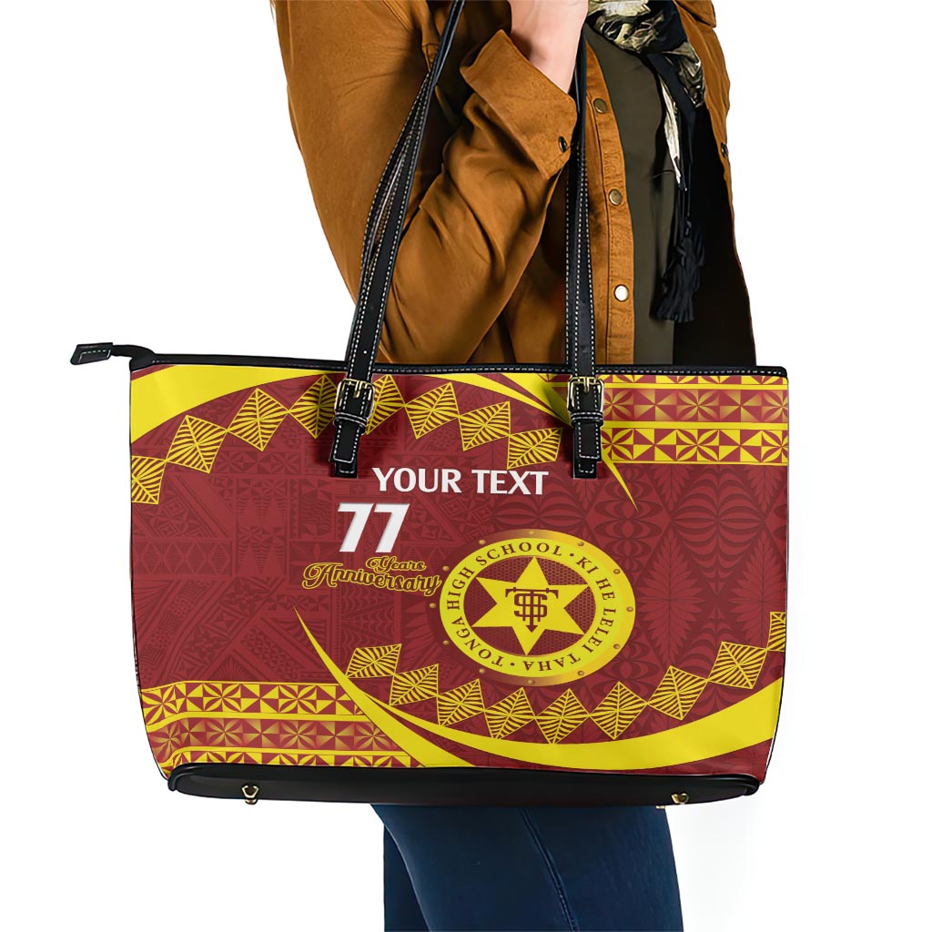 Personalised Tonga High School Leather Tote Bag Happy 77 Years Anniversary LT14 - Polynesian Pride