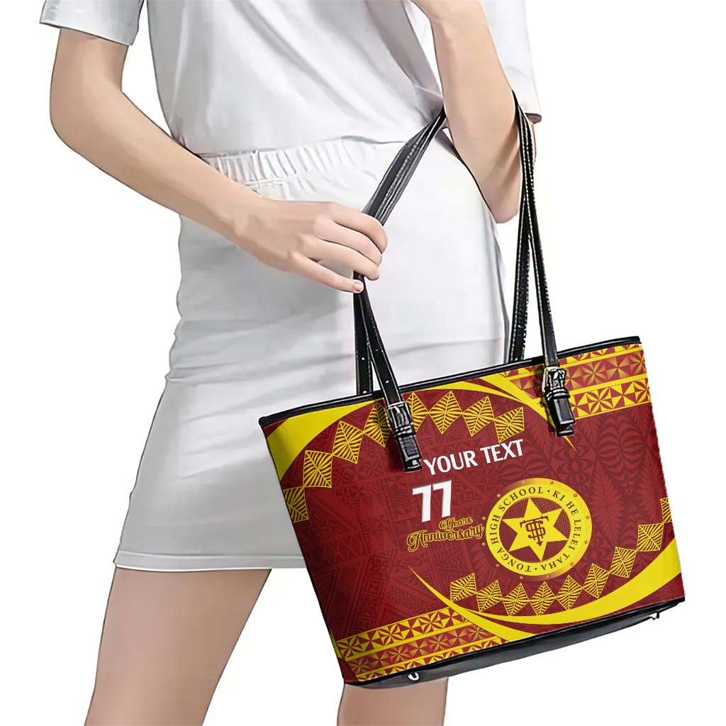 Personalised Tonga High School Leather Tote Bag Happy 77 Years Anniversary LT14 - Polynesian Pride