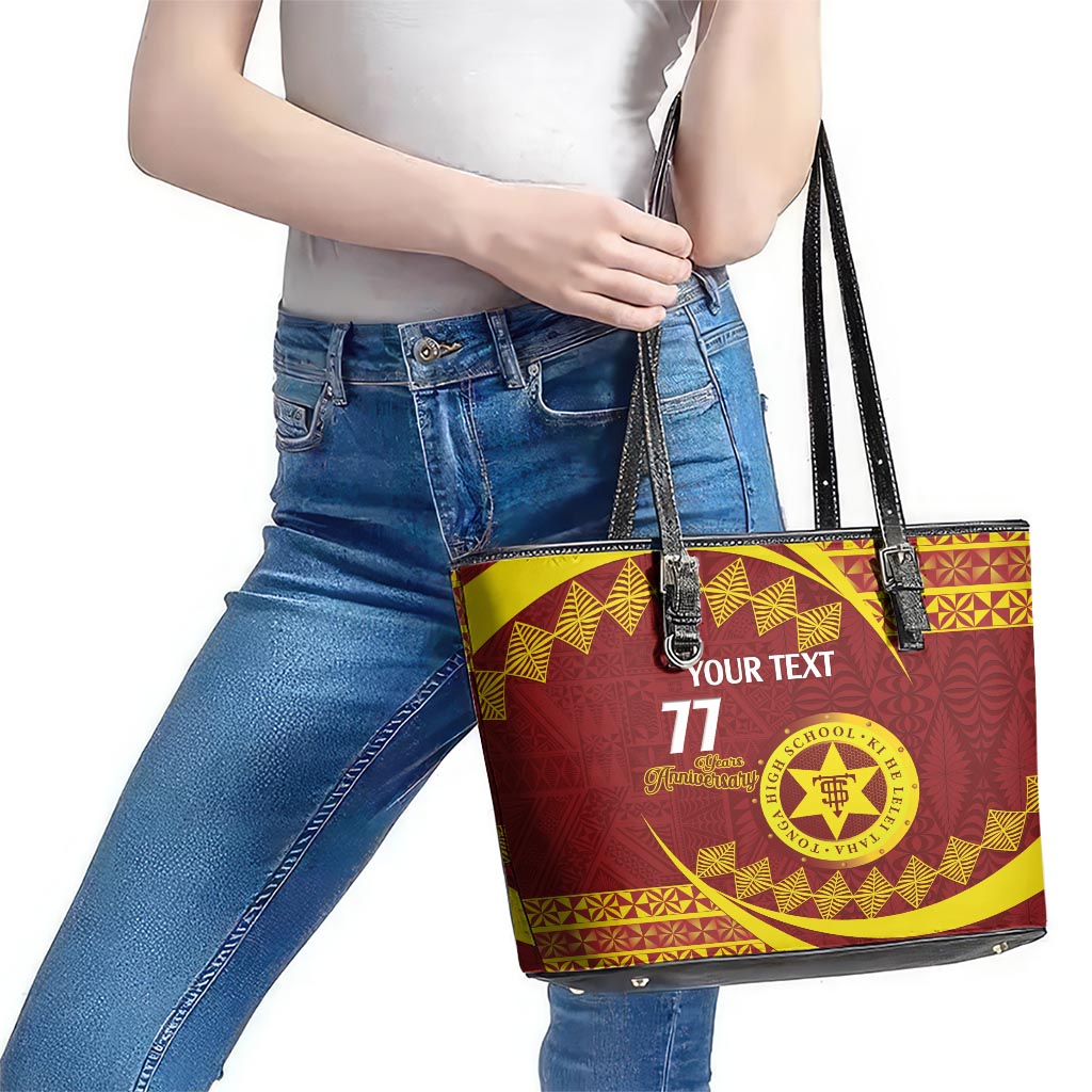 Personalised Tonga High School Leather Tote Bag Happy 77 Years Anniversary LT14 - Polynesian Pride