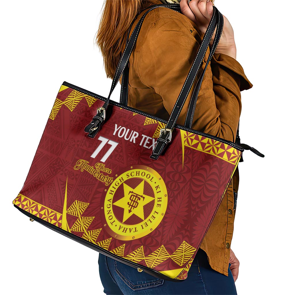 Personalised Tonga High School Leather Tote Bag Happy 77 Years Anniversary LT14 - Polynesian Pride