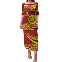 Personalised Tonga High School Puletasi Happy 77 Years Anniversary LT14 Long Dress Maroon - Polynesian Pride