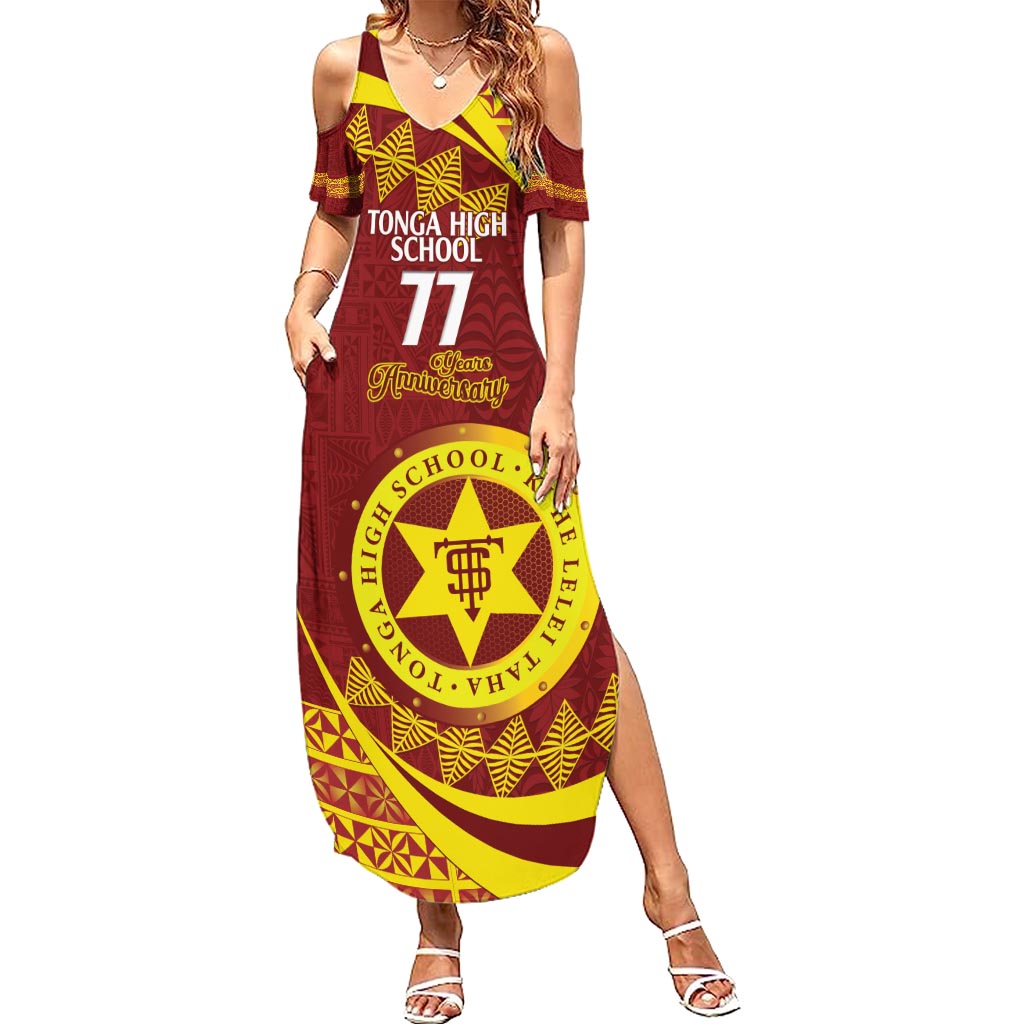 Personalised Tonga High School Summer Maxi Dress Happy 77 Years Anniversary LT14 Women Maroon - Polynesian Pride