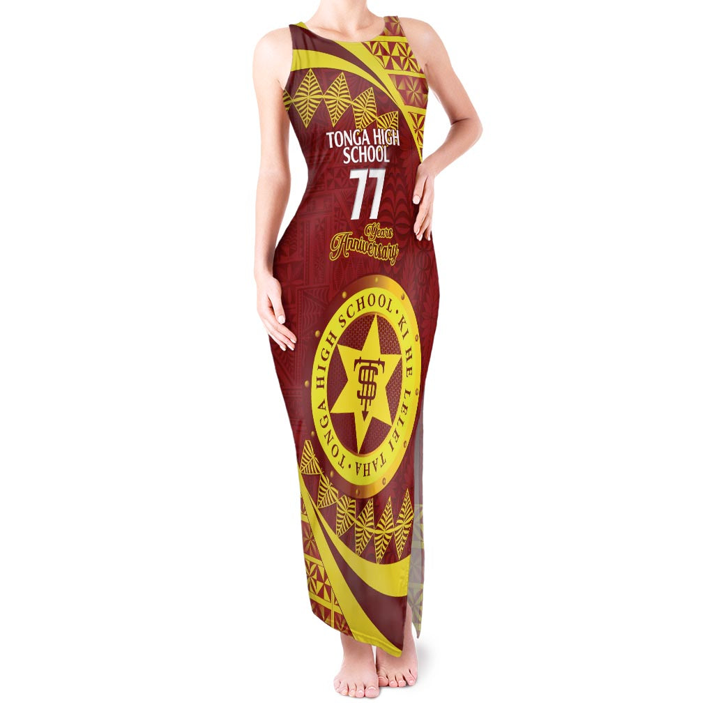 Personalised Tonga High School Tank Maxi Dress Happy 77 Years Anniversary LT14 Women Maroon - Polynesian Pride