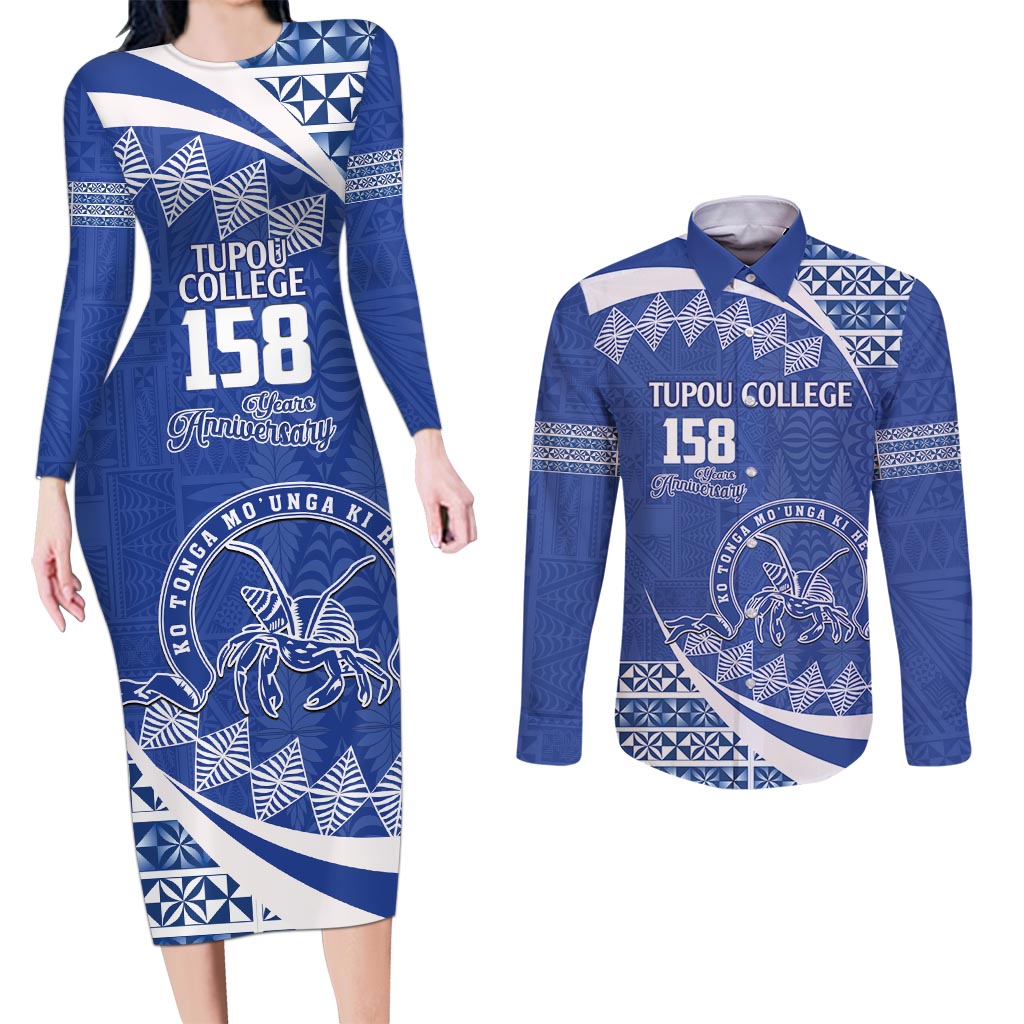 Personalised Tonga Tupou College Toloa Couples Matching Long Sleeve Bodycon Dress and Long Sleeve Button Shirt Happy 158 Years Anniversary