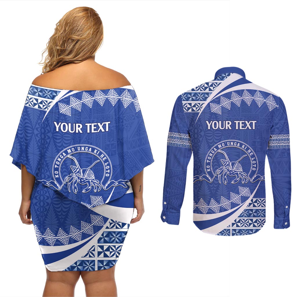 Personalised Tonga Tupou College Toloa Couples Matching Off Shoulder Short Dress and Long Sleeve Button Shirt Happy 158 Years Anniversary