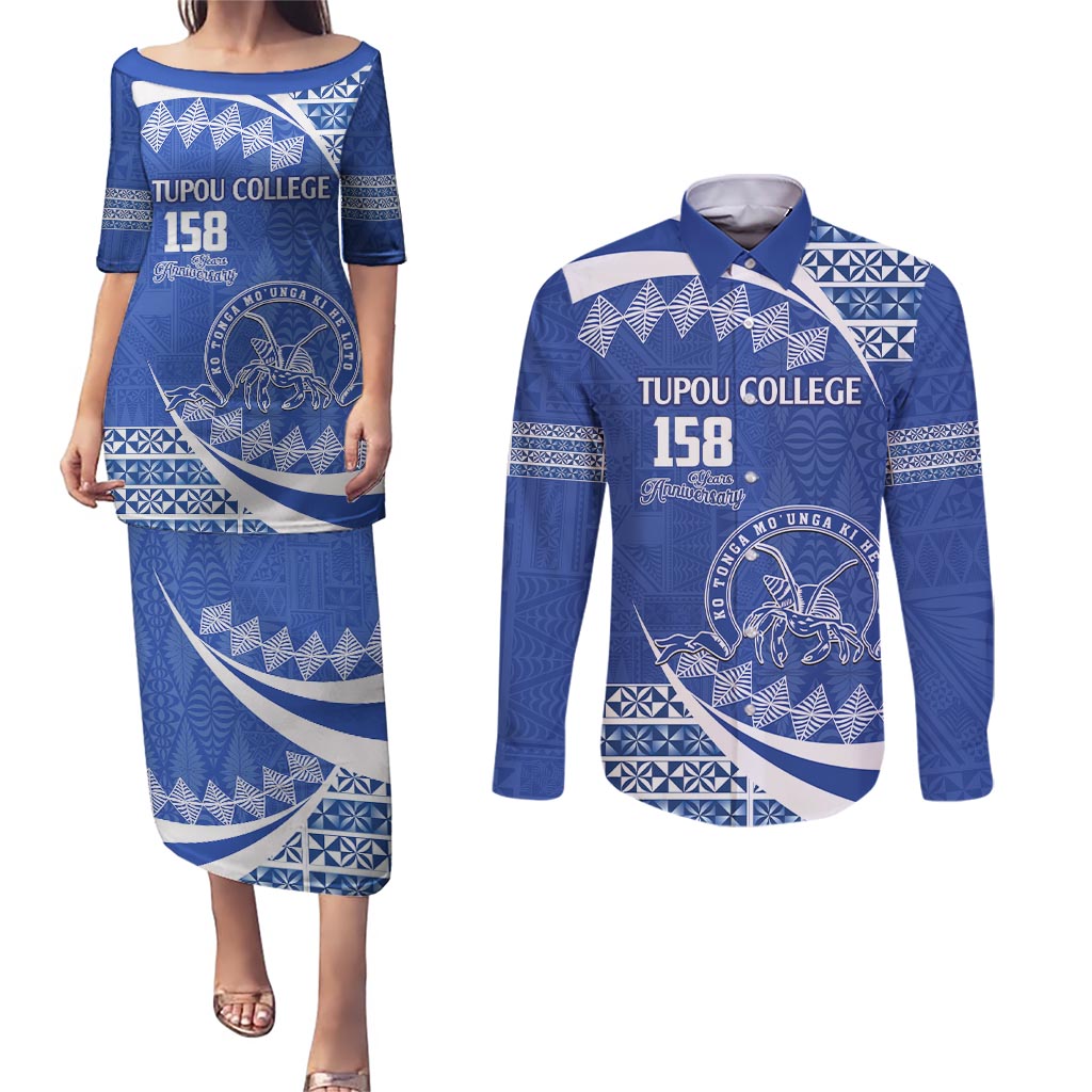 Personalised Tonga Tupou College Toloa Couples Matching Puletasi and Long Sleeve Button Shirt Happy 158 Years Anniversary