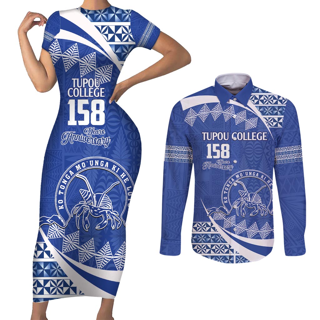 Personalised Tonga Tupou College Toloa Couples Matching Short Sleeve Bodycon Dress and Long Sleeve Button Shirt Happy 158 Years Anniversary