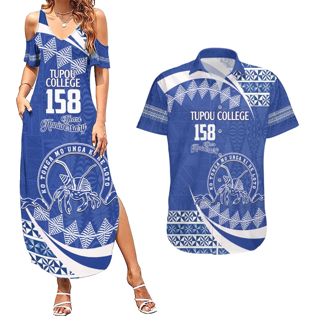 Personalised Tonga Tupou College Toloa Couples Matching Summer Maxi Dress and Hawaiian Shirt Happy 158 Years Anniversary