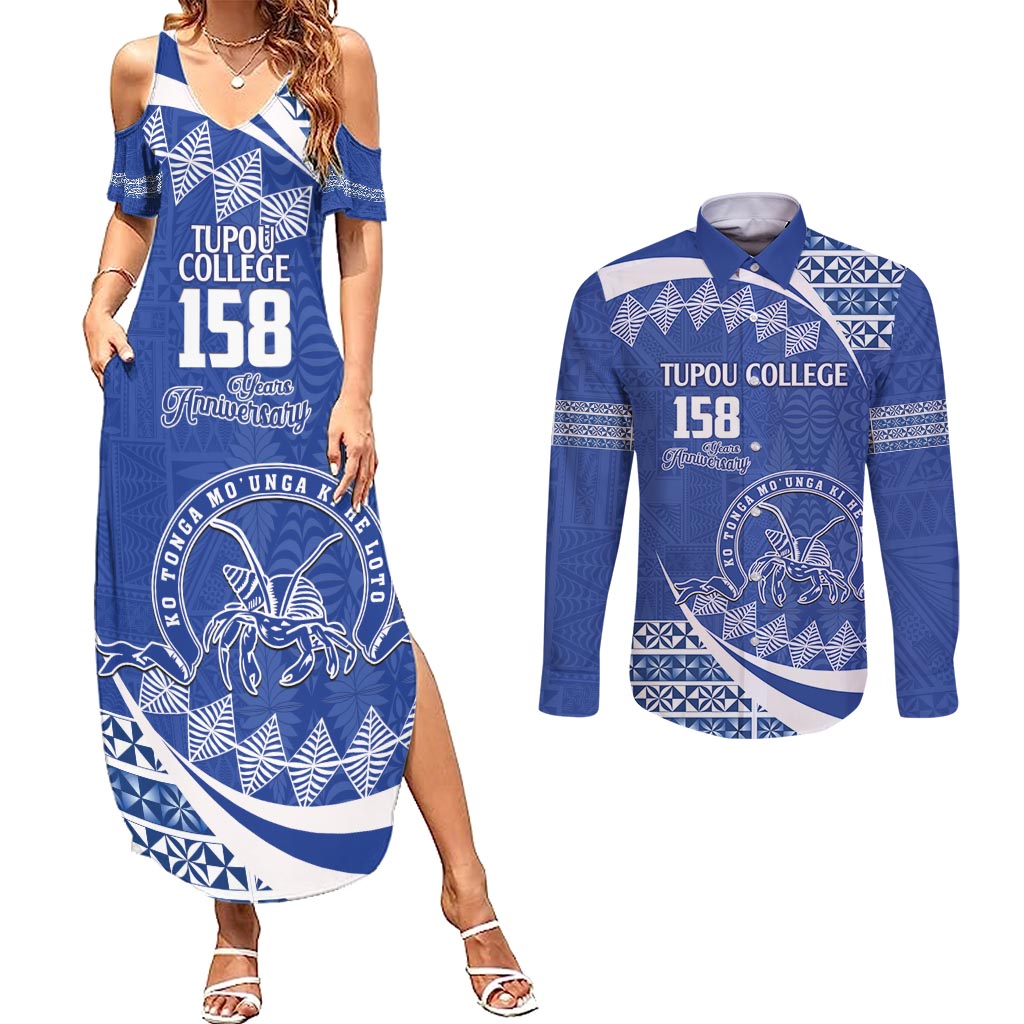 Personalised Tonga Tupou College Toloa Couples Matching Summer Maxi Dress and Long Sleeve Button Shirt Happy 158 Years Anniversary