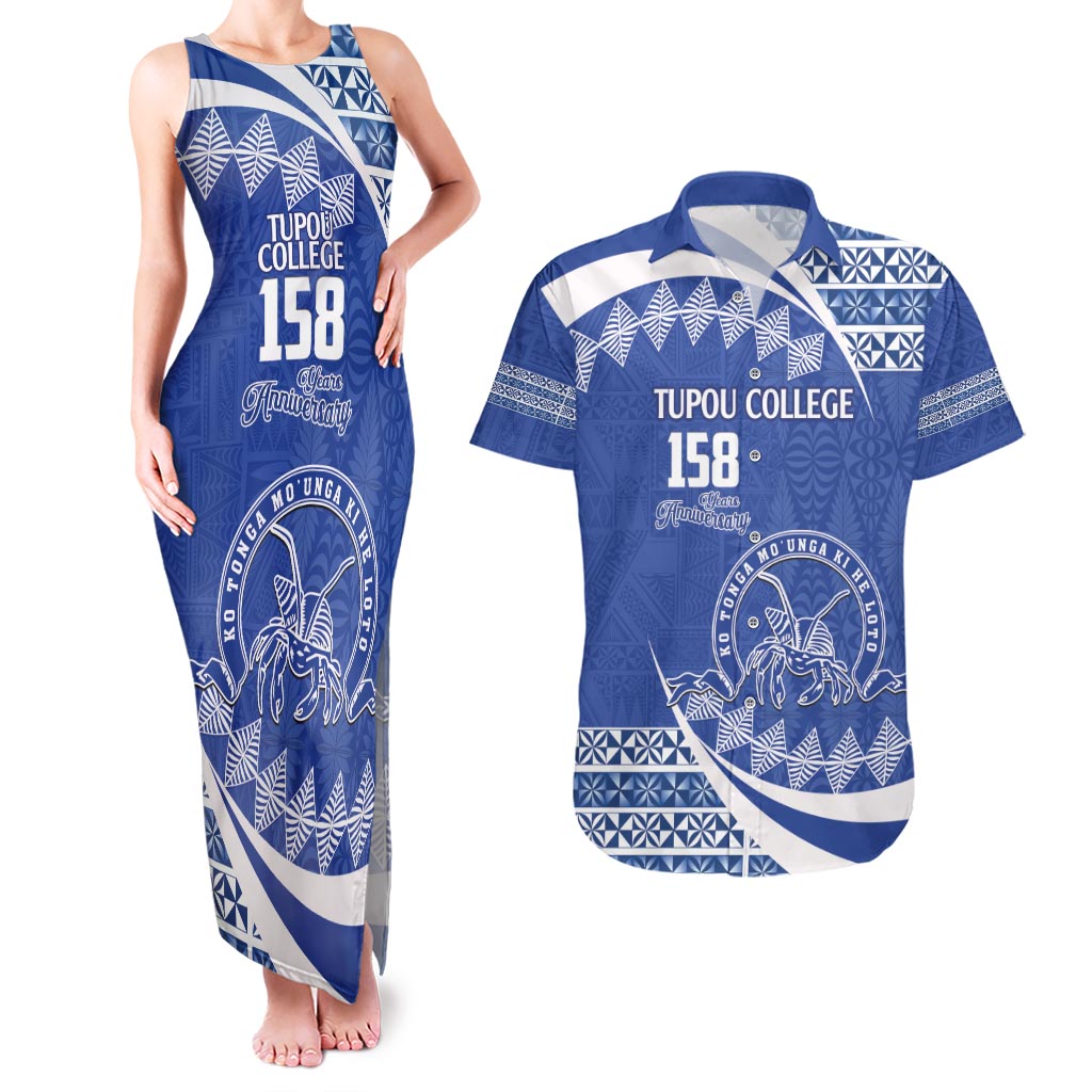 Personalised Tonga Tupou College Toloa Couples Matching Tank Maxi Dress and Hawaiian Shirt Happy 158 Years Anniversary