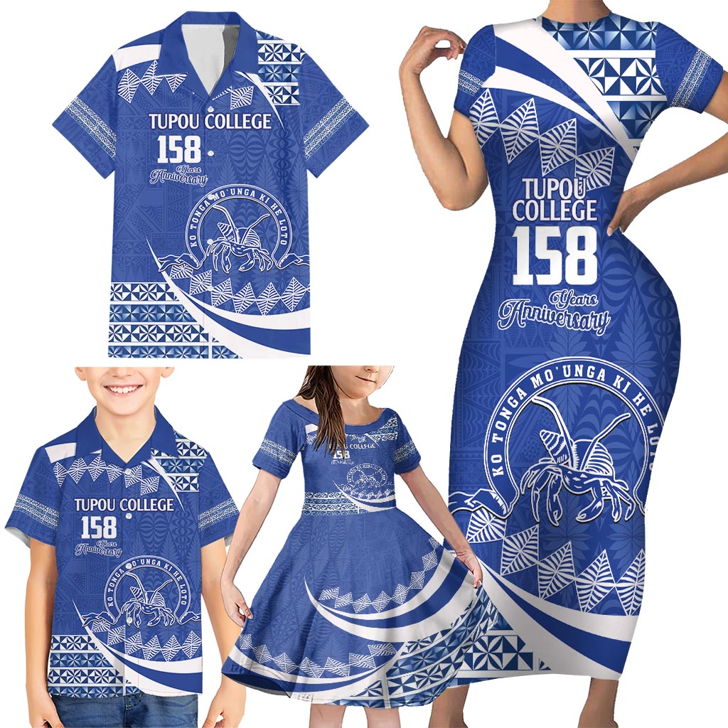 Personalised Tonga Tupou College Toloa Family Matching Short Sleeve Bodycon Dress and Hawaiian Shirt Happy 158 Years Anniversary