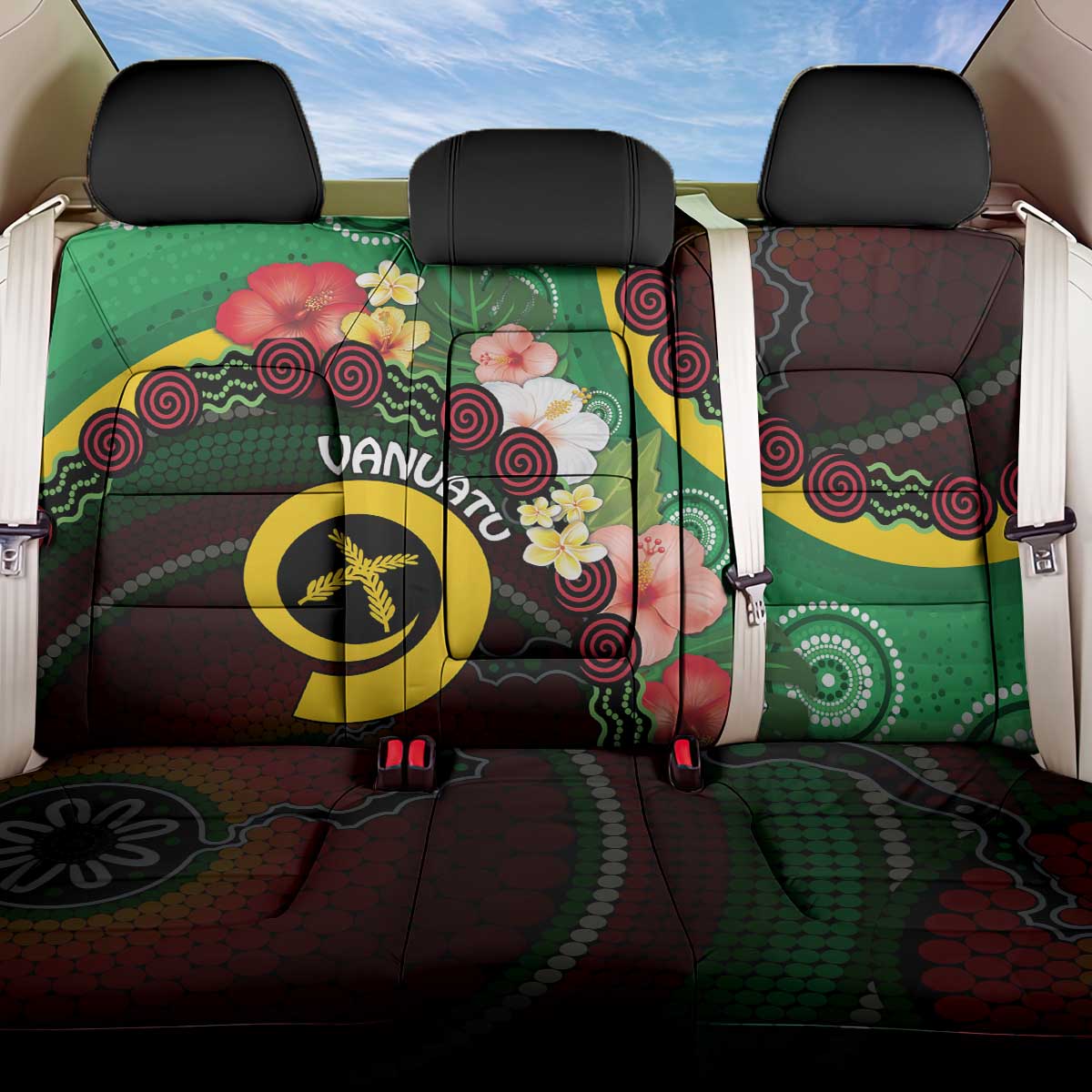 Long God Yumi Stanap Vanuatu Back Car Seat Cover Tropical Flowers Aboriginal Pattern