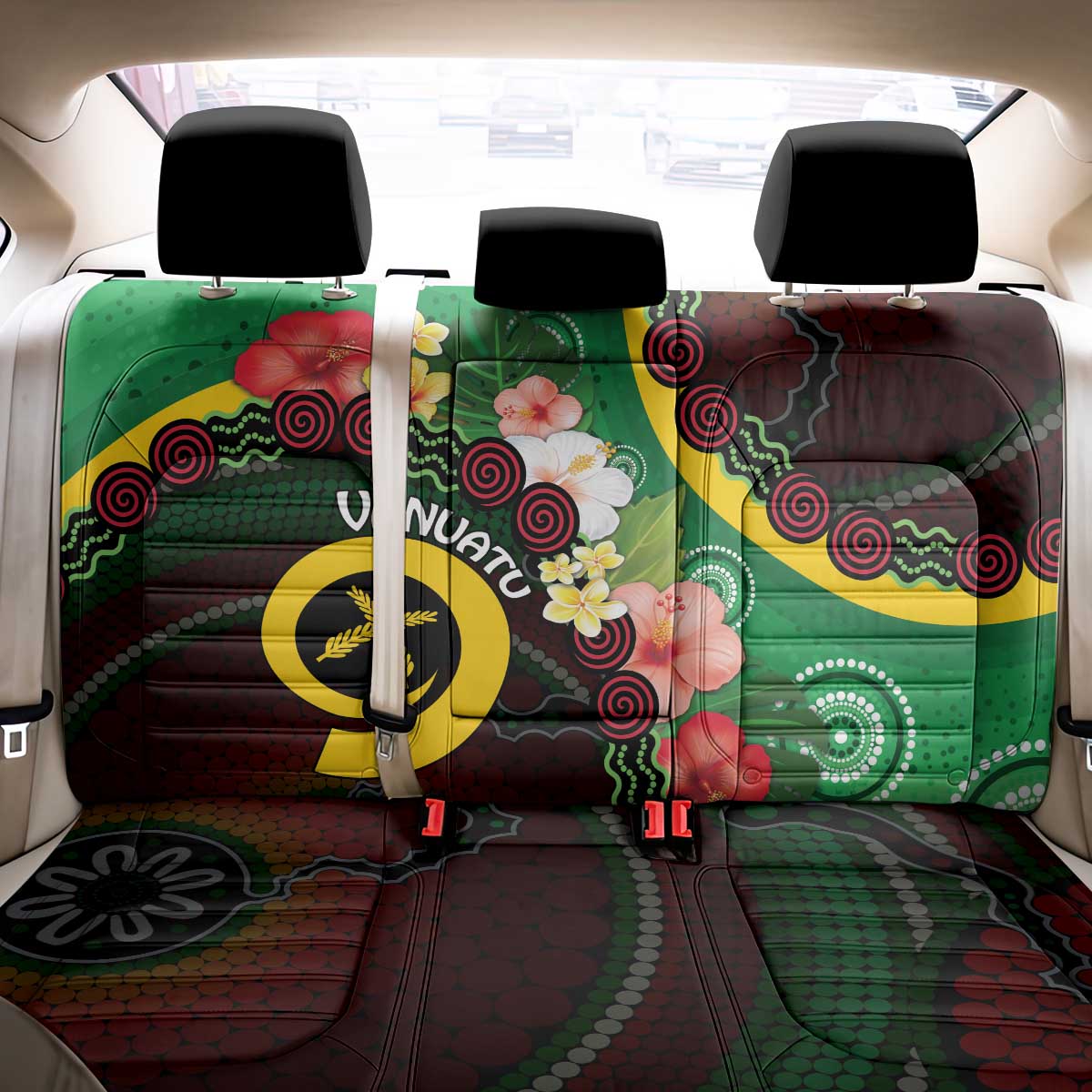 Long God Yumi Stanap Vanuatu Back Car Seat Cover Tropical Flowers Aboriginal Pattern