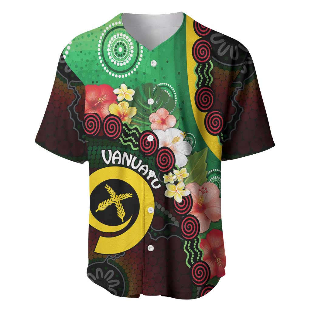 Long God Yumi Stanap Vanuatu Baseball Jersey Tropical Flowers Aboriginal Pattern