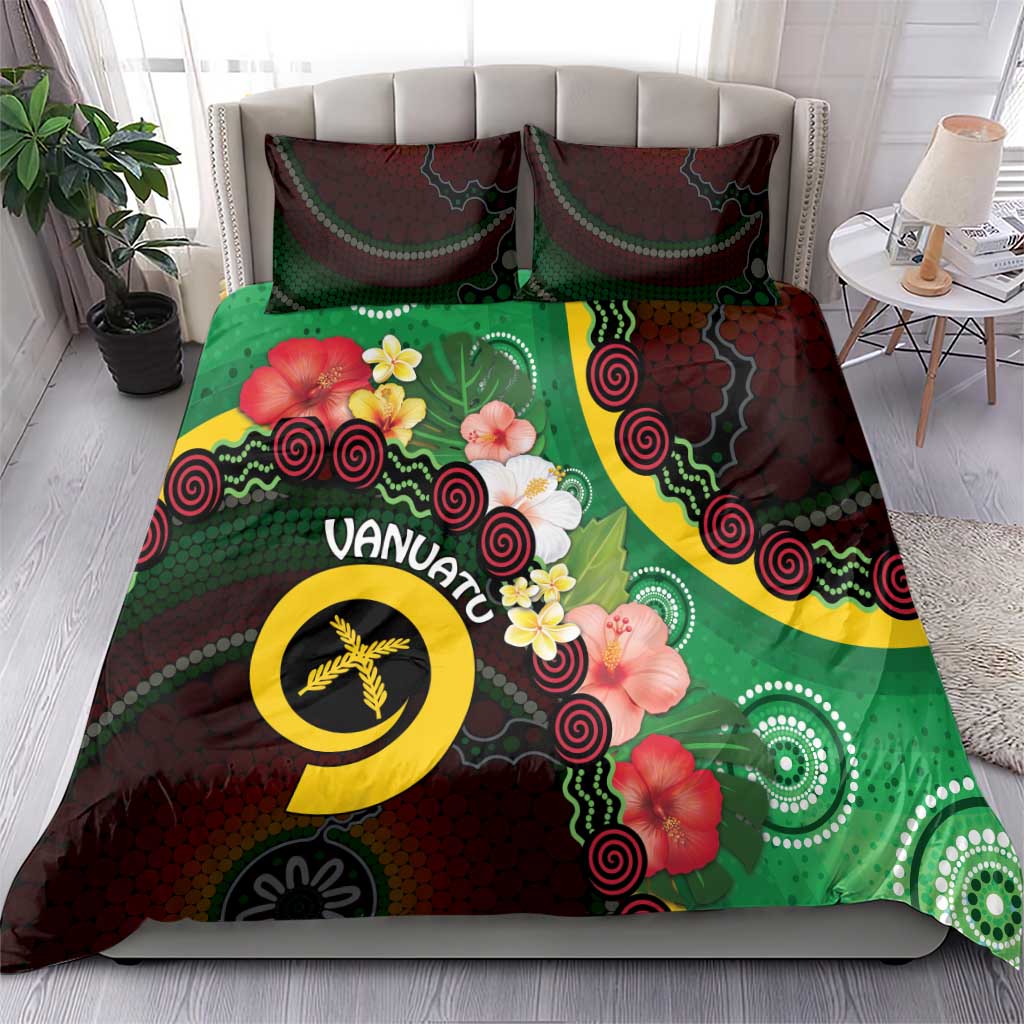 Long God Yumi Stanap Vanuatu Bedding Set Tropical Flowers Aboriginal Pattern