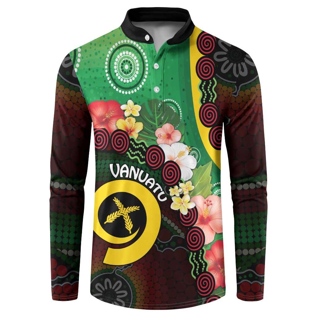 Long God Yumi Stanap Vanuatu Button Sweatshirt Tropical Flowers Aboriginal Pattern LT14 Green - Polynesian Pride