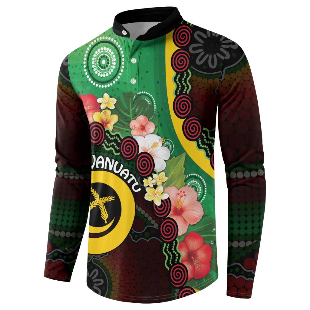 Long God Yumi Stanap Vanuatu Button Sweatshirt Tropical Flowers Aboriginal Pattern LT14 - Polynesian Pride