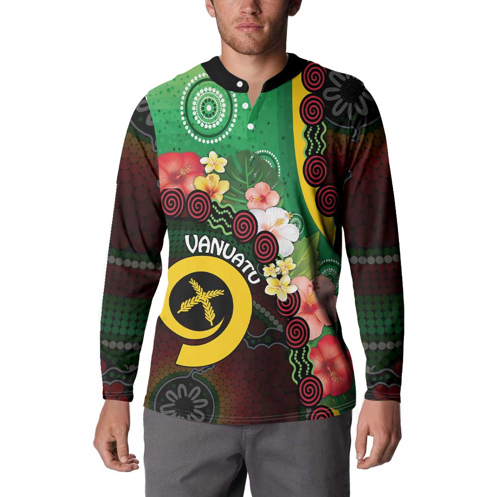 Long God Yumi Stanap Vanuatu Button Sweatshirt Tropical Flowers Aboriginal Pattern LT14 - Polynesian Pride