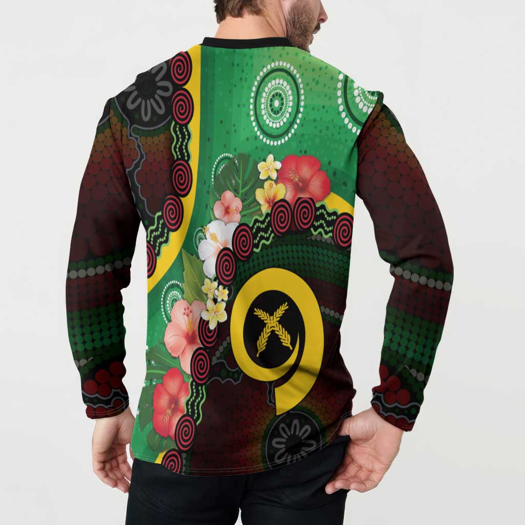 Long God Yumi Stanap Vanuatu Button Sweatshirt Tropical Flowers Aboriginal Pattern LT14 - Polynesian Pride