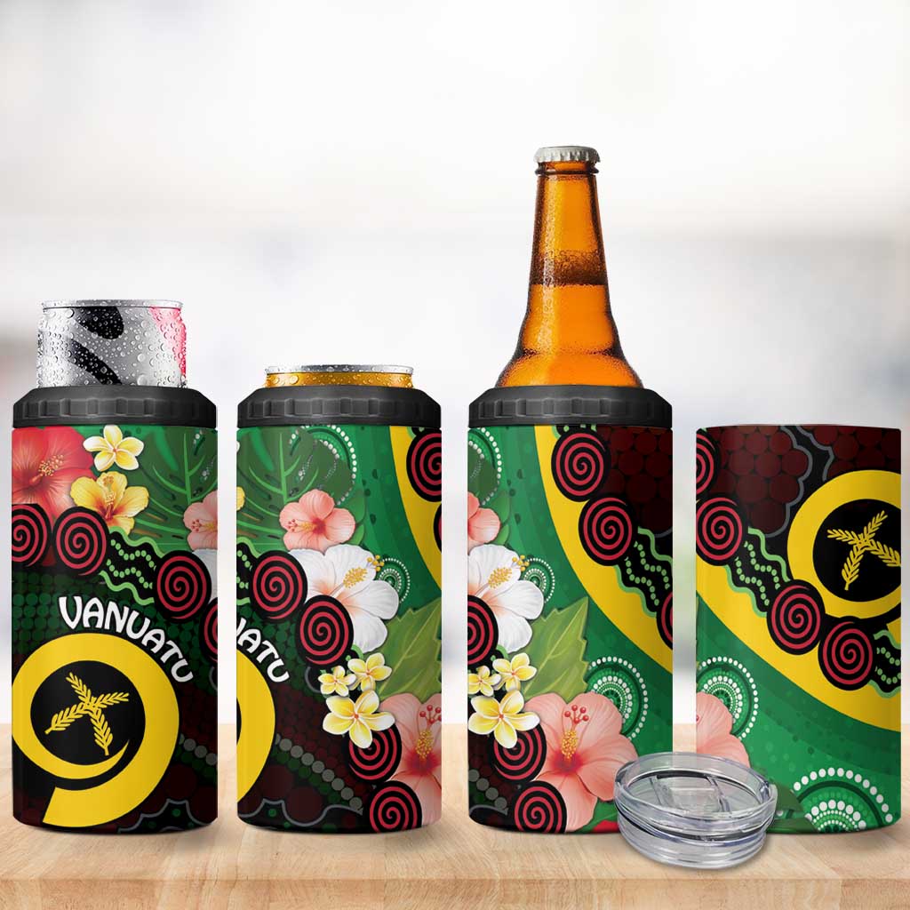 Long God Yumi Stanap Vanuatu 4 in 1 Can Cooler Tumbler Tropical Flowers Aboriginal Pattern LT14 - Polynesian Pride