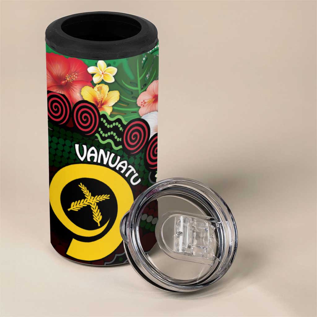 Long God Yumi Stanap Vanuatu 4 in 1 Can Cooler Tumbler Tropical Flowers Aboriginal Pattern LT14 - Polynesian Pride