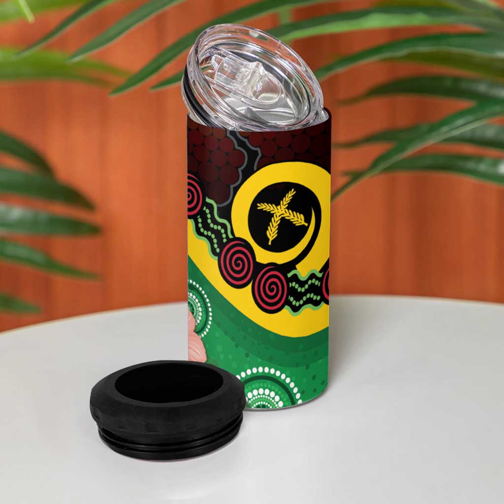Long God Yumi Stanap Vanuatu 4 in 1 Can Cooler Tumbler Tropical Flowers Aboriginal Pattern LT14 - Polynesian Pride
