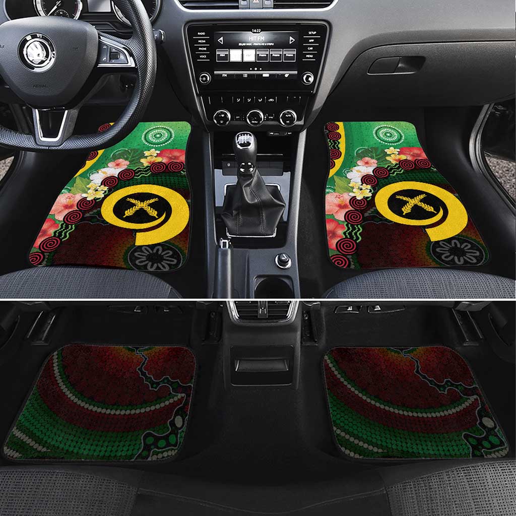 Long God Yumi Stanap Vanuatu Car Mats Tropical Flowers Aboriginal Pattern LT14 Set 4pcs Green - Polynesian Pride