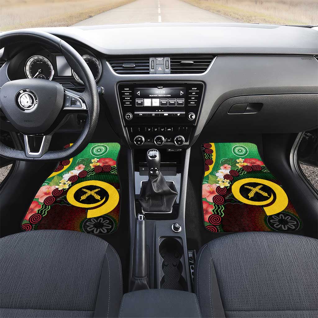 Long God Yumi Stanap Vanuatu Car Mats Tropical Flowers Aboriginal Pattern LT14 Set 2pcs - Front Green - Polynesian Pride