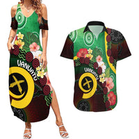 Long God Yumi Stanap Vanuatu Couples Matching Summer Maxi Dress and Hawaiian Shirt Tropical Flowers Aboriginal Pattern LT14 Green - Polynesian Pride