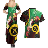 Long God Yumi Stanap Vanuatu Couples Matching Summer Maxi Dress and Hawaiian Shirt Tropical Flowers Aboriginal Pattern LT14 - Polynesian Pride