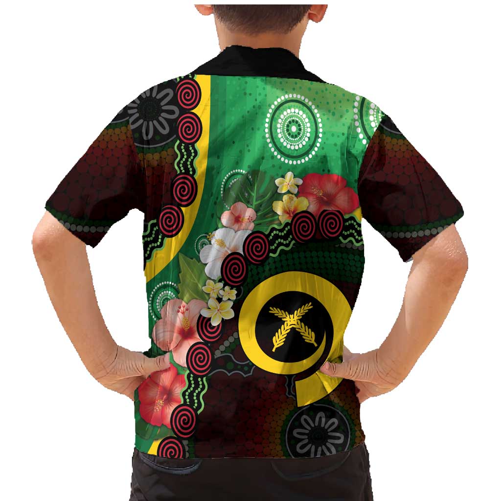 Long God Yumi Stanap Vanuatu Family Matching Mermaid Dress and Hawaiian Shirt Tropical Flowers Aboriginal Pattern
