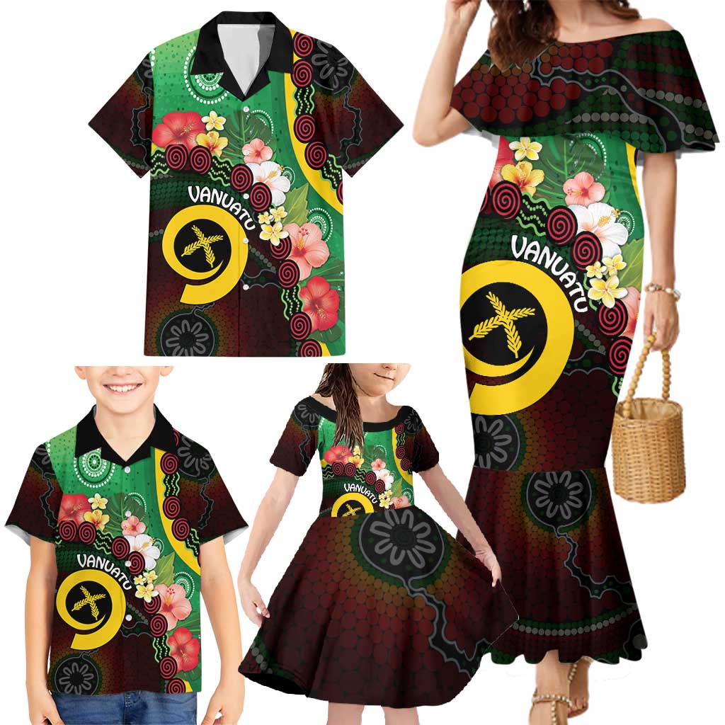 Long God Yumi Stanap Vanuatu Family Matching Mermaid Dress and Hawaiian Shirt Tropical Flowers Aboriginal Pattern LT14 - Polynesian Pride