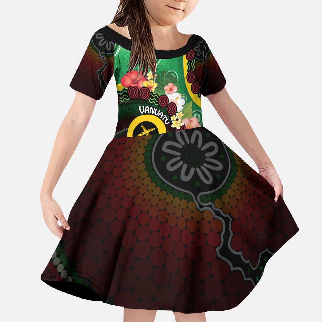 Long God Yumi Stanap Vanuatu Family Matching Short Sleeve Bodycon Dress and Hawaiian Shirt Tropical Flowers Aboriginal Pattern